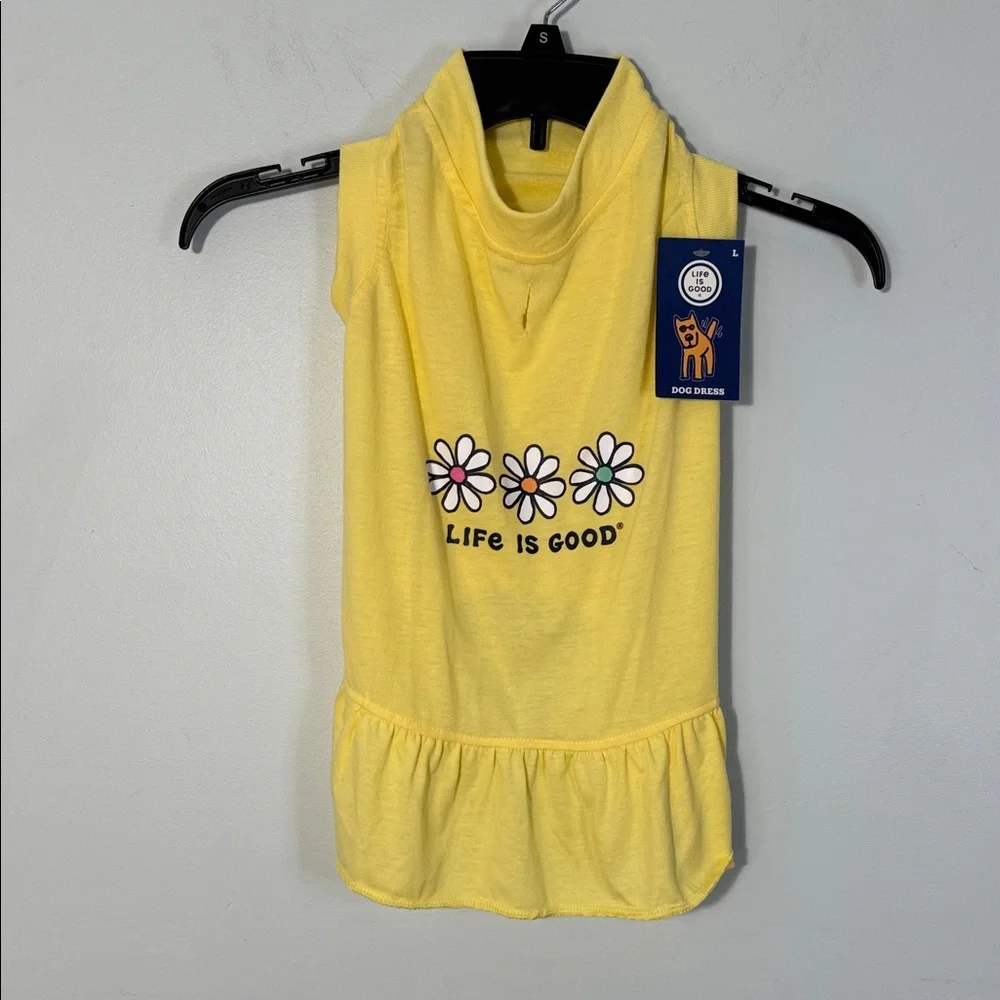 Life Is Good Dog Dress Yellow w/ Flowers Ruffled Hemline in‎ Size L